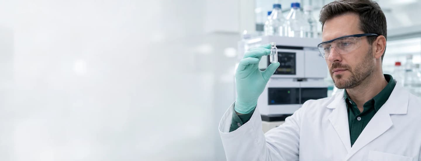 Laboratory specialist reviewing a research sample vial